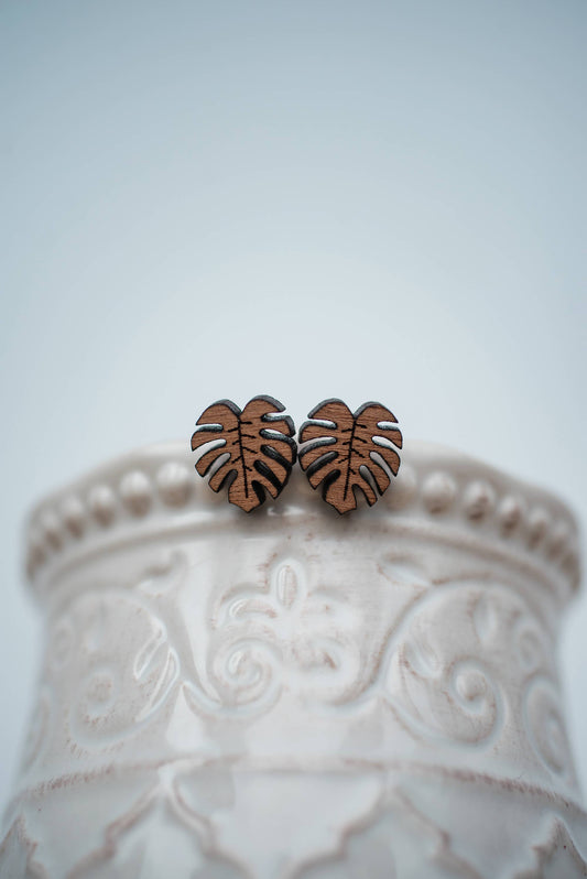 Monstera Leaf Wood Studs