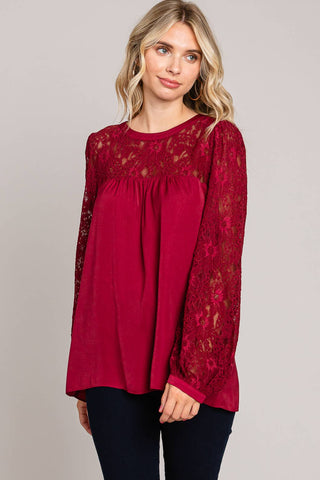 Satin Blouse w/ Lace Neck